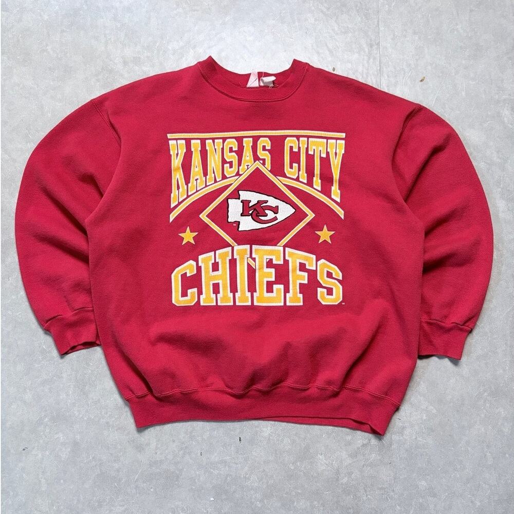 90s Vintage Kansas City Chiefs Big Print Red Crewneck -XL